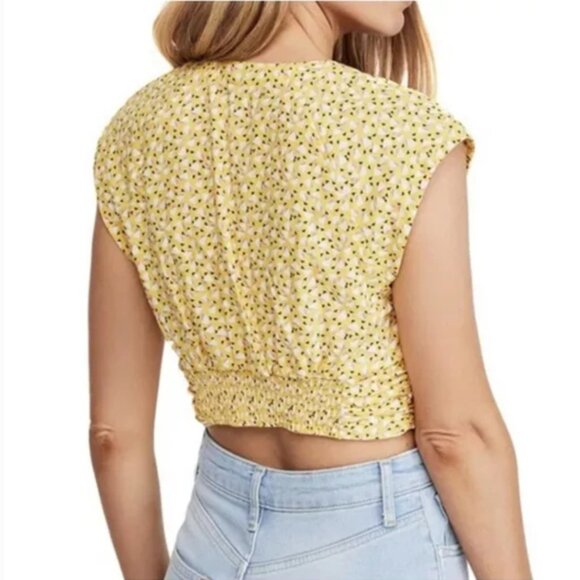 Free People Havana Honey Blouse Crop Cropped Top Short Sleeve Yellow New Large - Picture 6 of 10